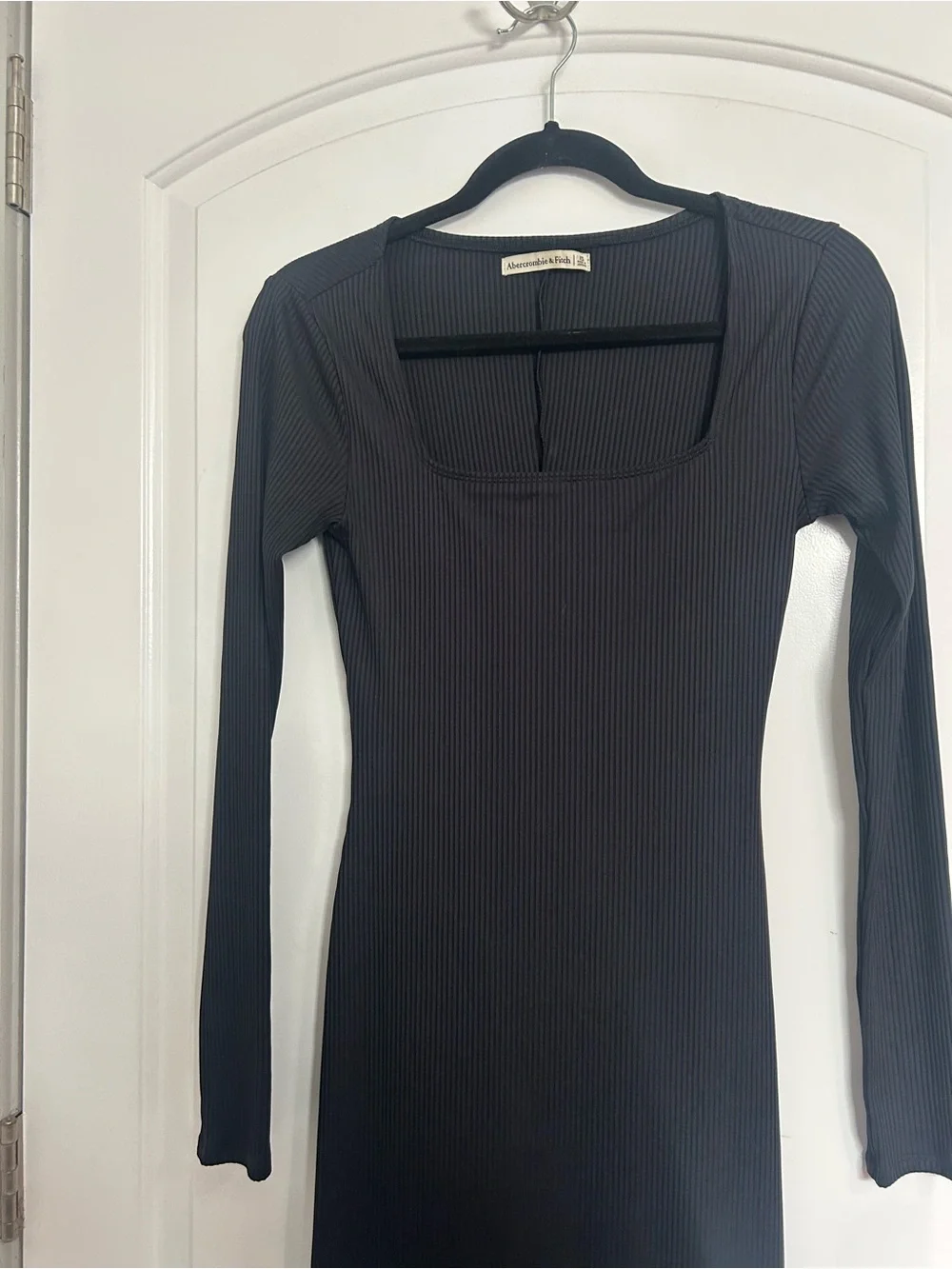 Abercrombie & Fitch Black Ribbed Square Neck Long-Sleeve Maxi Dress Size XS Chic